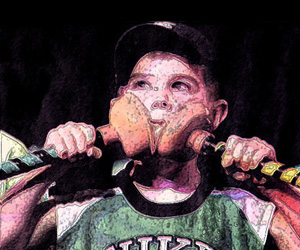 A volunteer sticks plunger to his face 