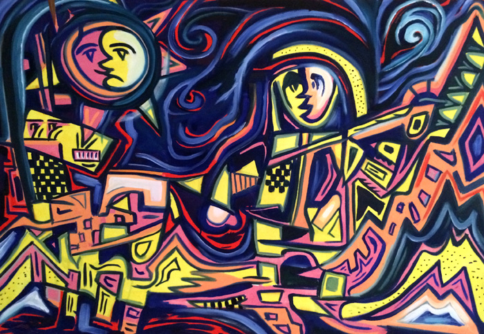 'Inuit and Caribou' by Jonny Olsen, oil on canvas